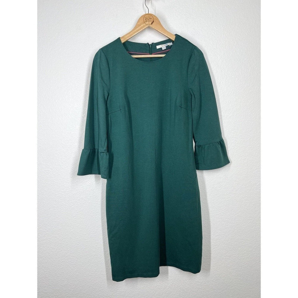 Boden Lavinia Ponte Knit Dress 10L Dark Green Bell Sleeves